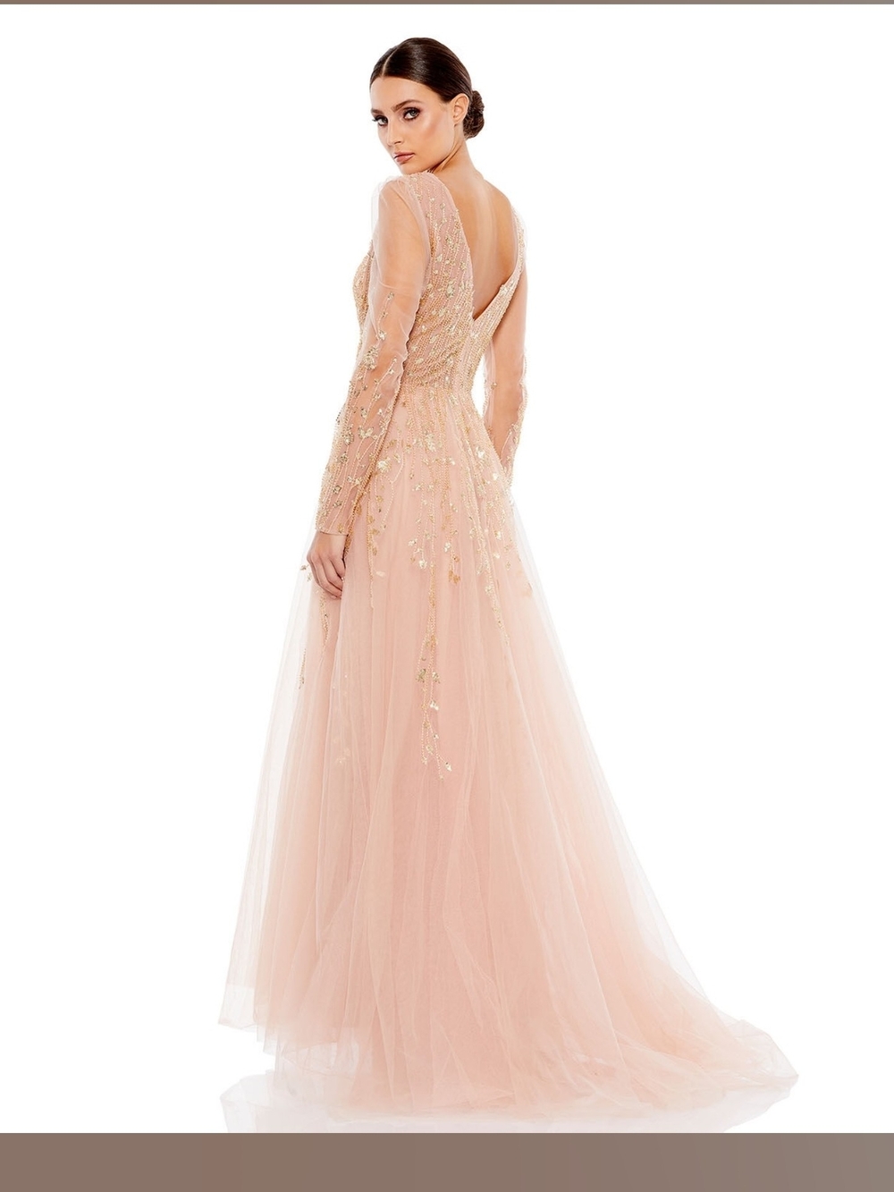 Mac Duggal Blush Pink Embroidered Tulle Maxi Gown